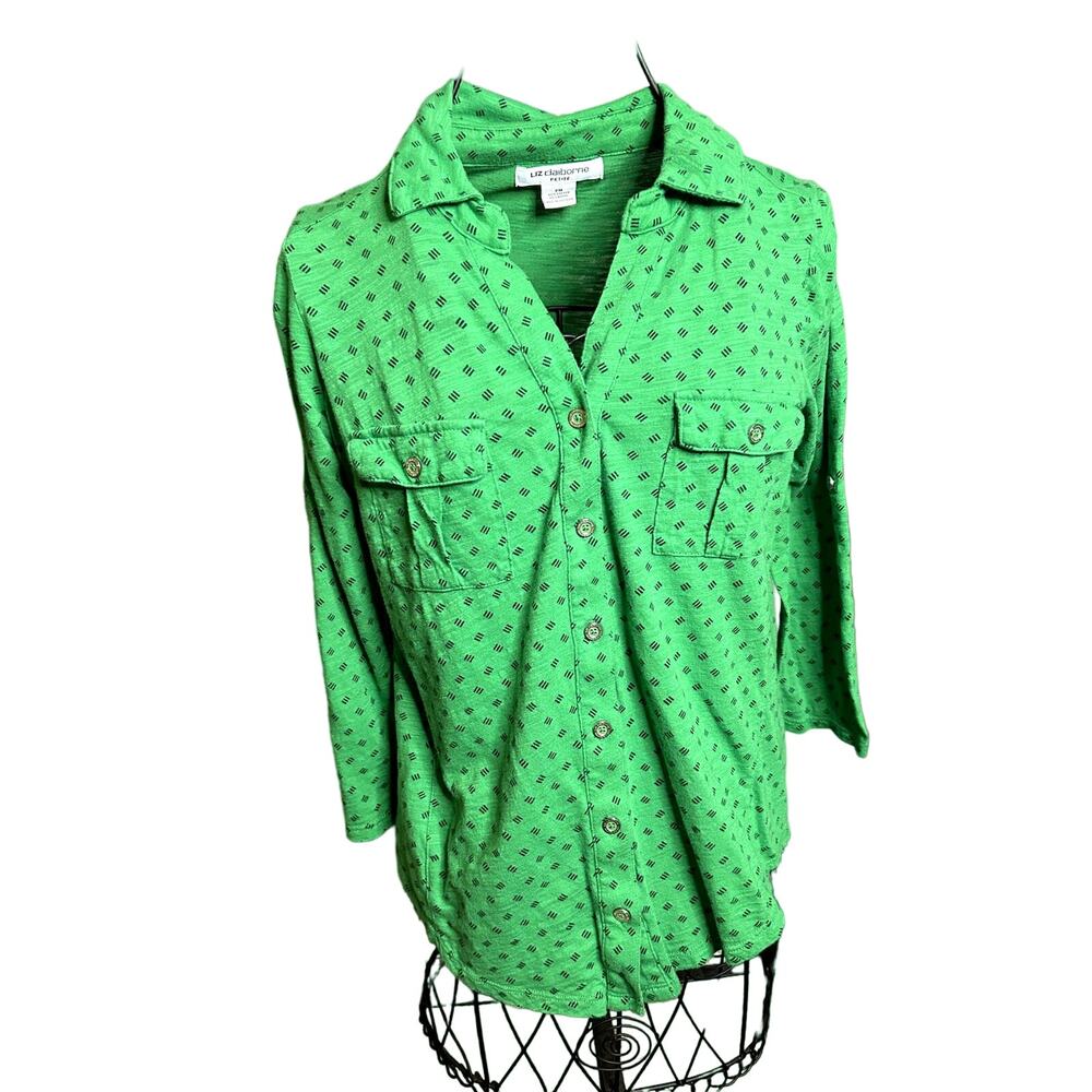 Liz Claiborne  casual button front shirt •Roll Tab Sleeves • Size PM
